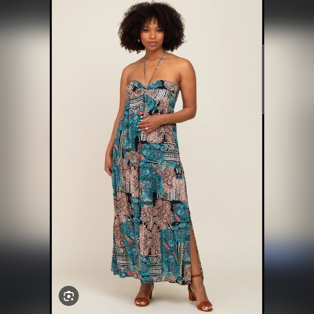 Dress Forum Halter Tie Neckline Abstract Patterned Maxi Dress Small